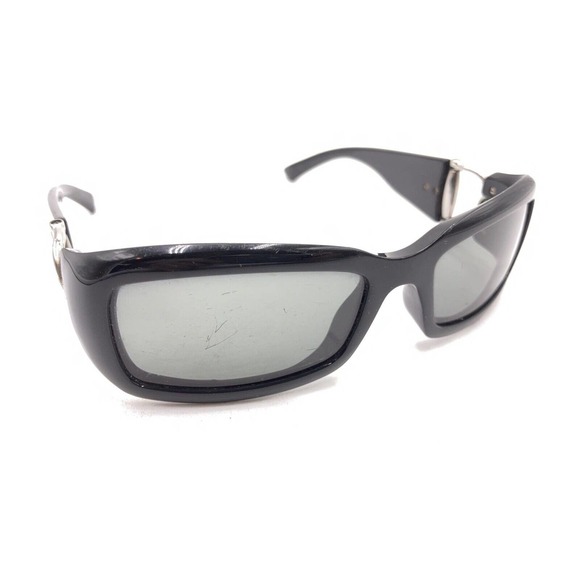 Gucci Black Silver Rectangle Wrap Sunglasses Gray Lens Designer Men Women - Picture 1 of 12